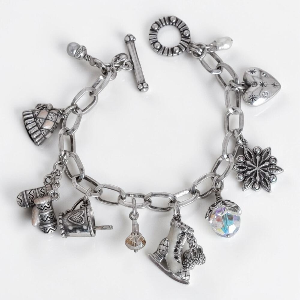 Brighton Winter Wonderland Ice Skate Snowflake Charm Bracelet Retired Holiday